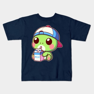 Cute Frog Drinking Milk Kawaii Anime Toad Kids T-Shirt